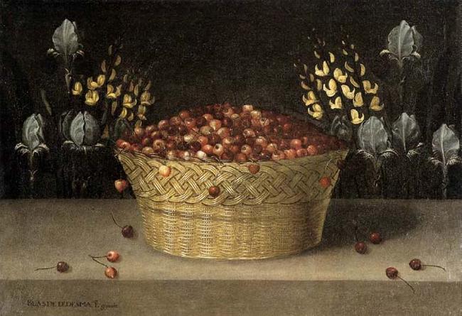 LEDESMA, Blas de Basket of Cherries and Flowers oil painting picture